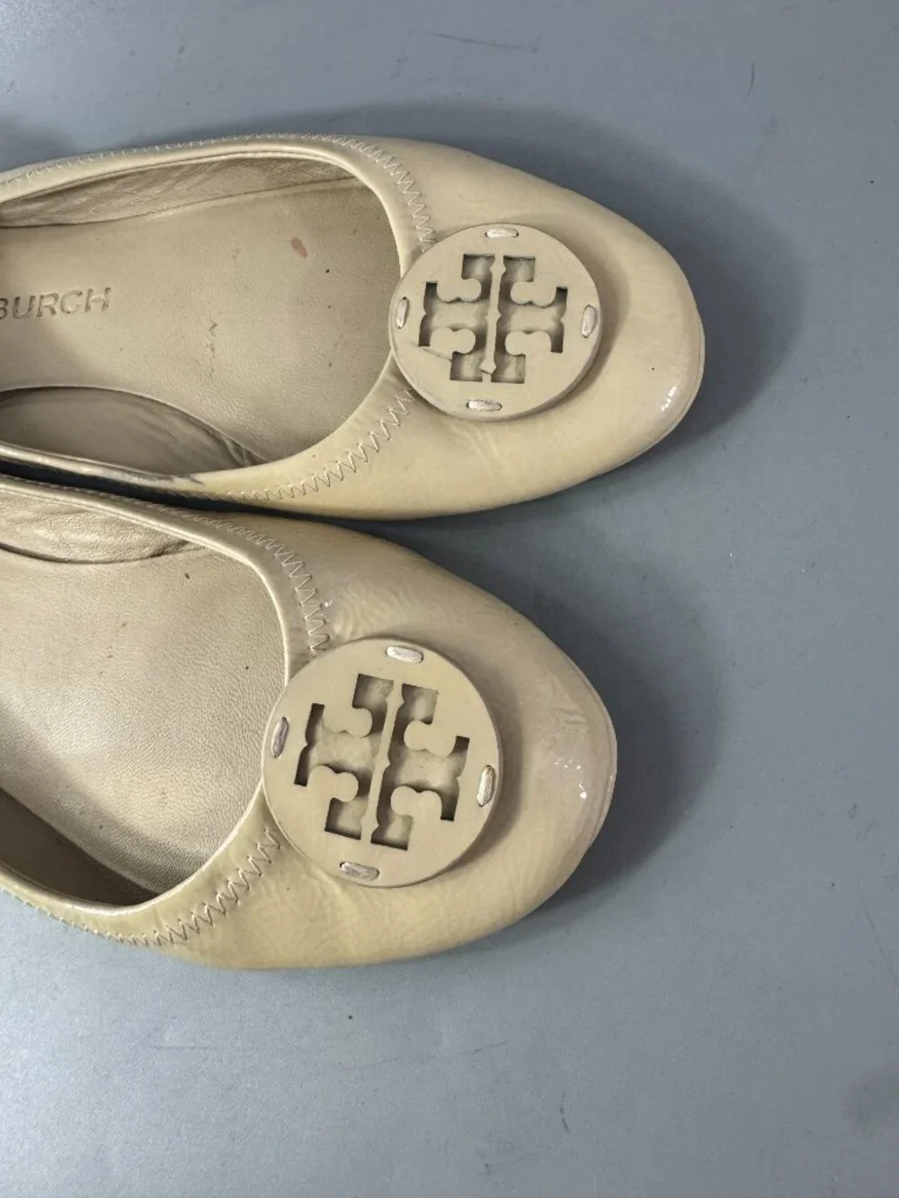 Tory Burch Neutral Patent Leather Ballet Flats, Size 10 M
